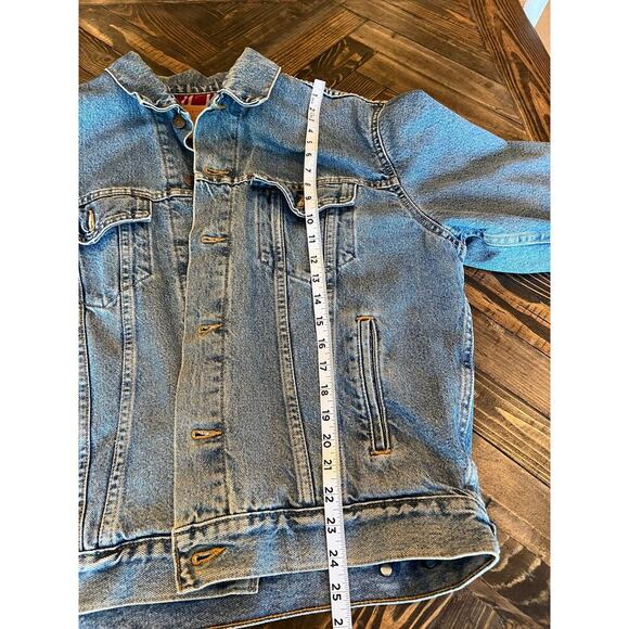 VTG Levi’s Plaid Lined Blue Jean Trucker Jacket Men Medium Grunge Neutral Flaw - Picture 7 of 16
